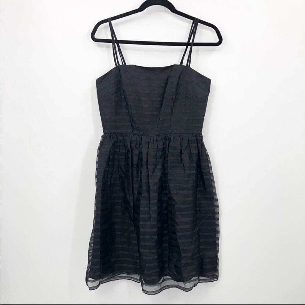 Shoshanna Silk Chelsea Organza Ribbon Stripe Fit And Flare Black Mini Dress 6